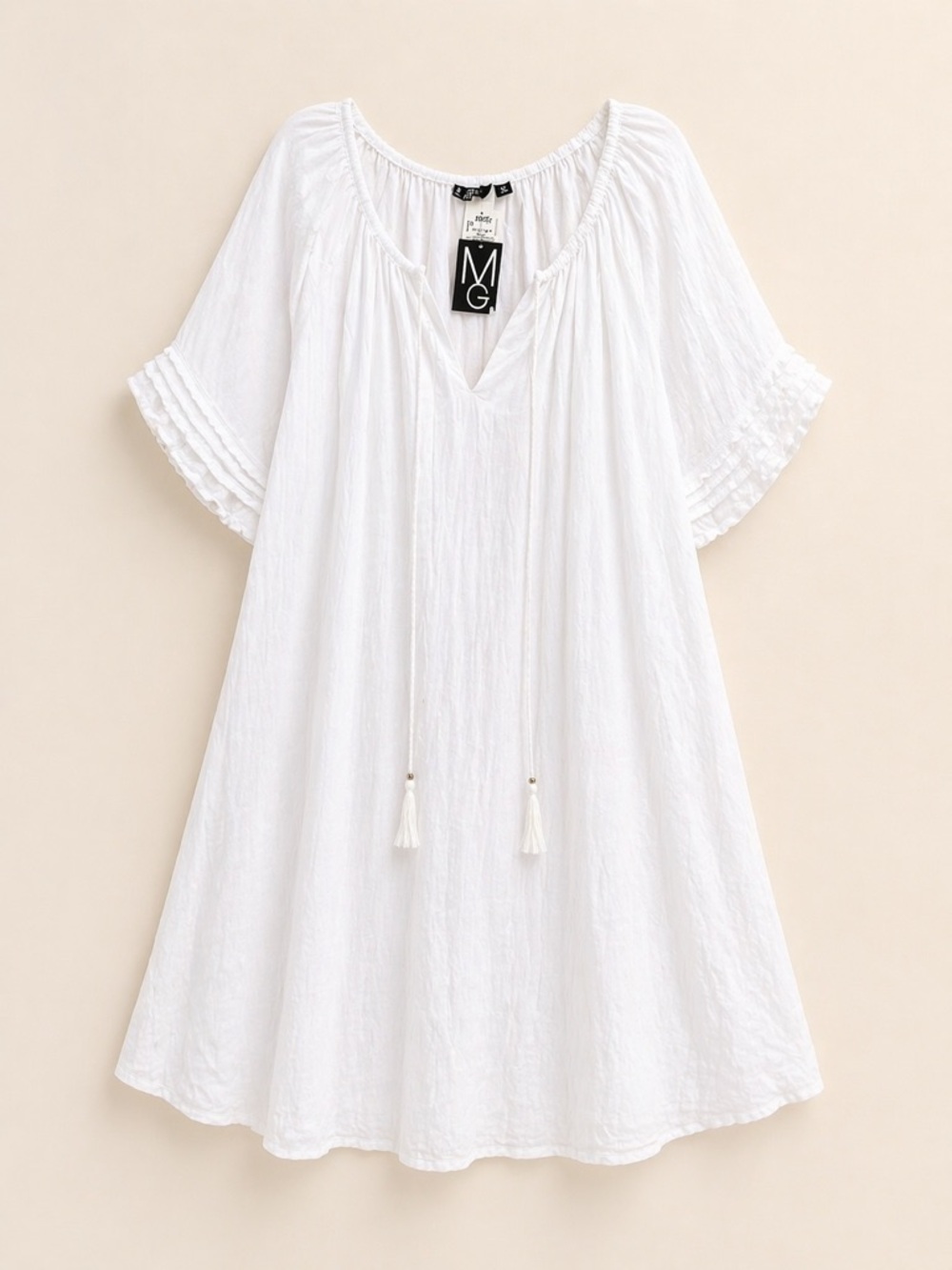 MG White Maxi Dress with Tassel Tie